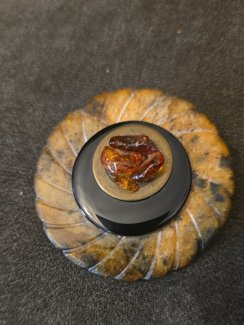 Ronelle Amber Cluster Statement Brooch - Black and Honey Amber